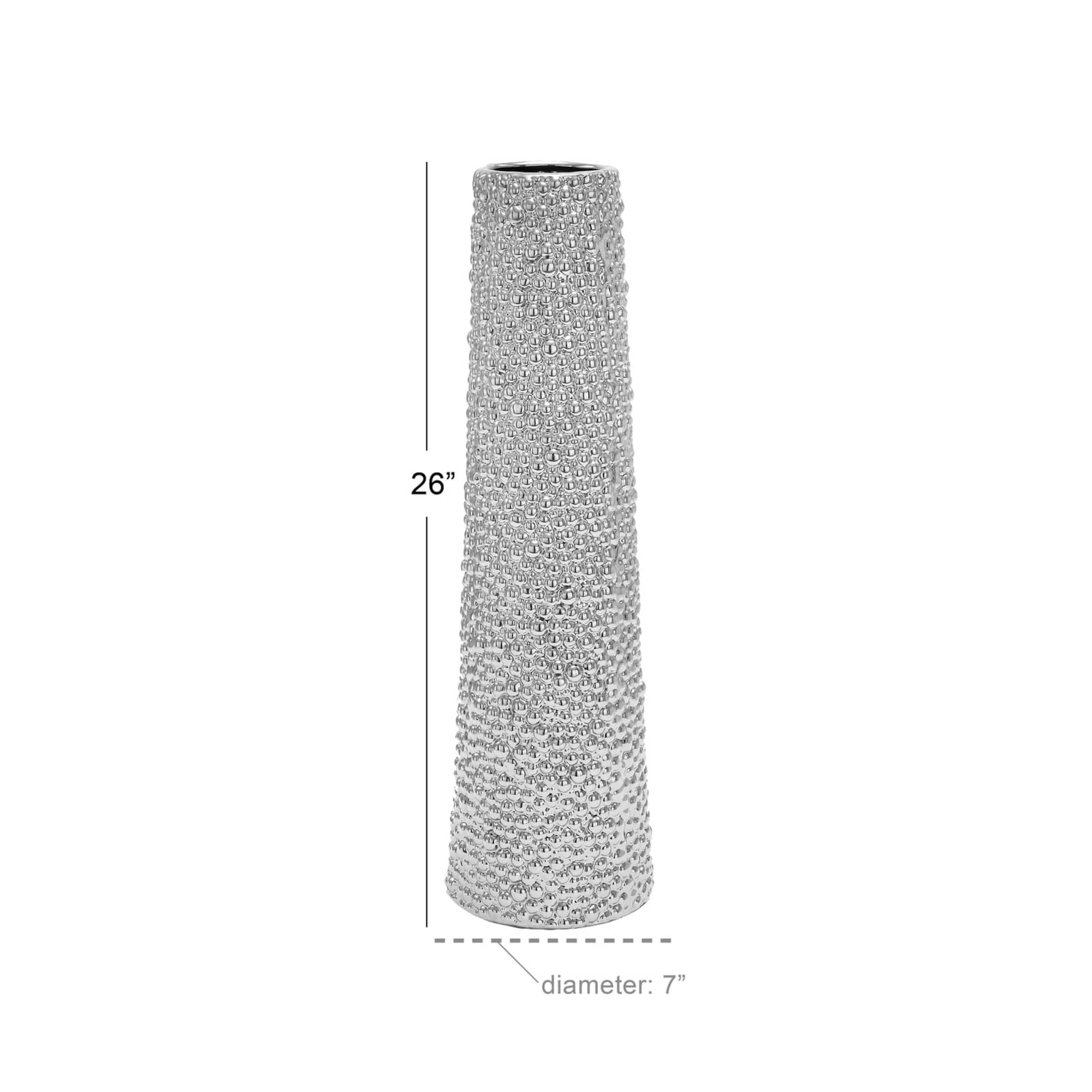 Silver Ceramic Glam Vase, 26" x 7" x 7"